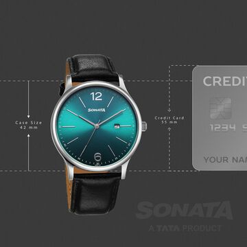 Sonata Aspire Quartz Analog with Date Green Dial Leather Strap Watch For Men