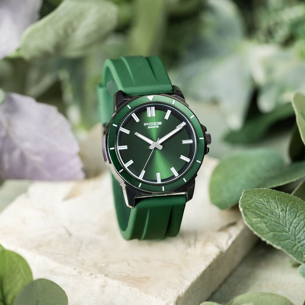 Sonata Poze Quartz Analog Green Dial Green Silicone Strap Watch For Men-image-48