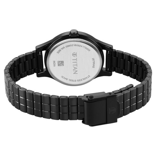 Titan Karishma Quartz Analog Blue Dial Black Stainless Steel Strap Watch For Women - image number 4