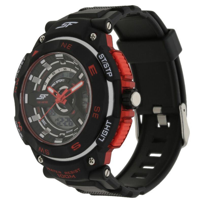 SF Quartz Analog Digital Black Dial Plastic Strap Watch for Men - image number 1