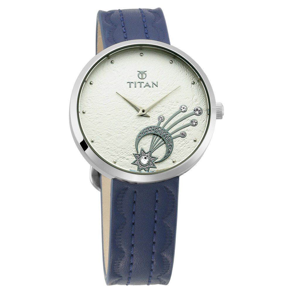 Buy Online Titan Stellar Silver Dial Analog Leather Strap watch