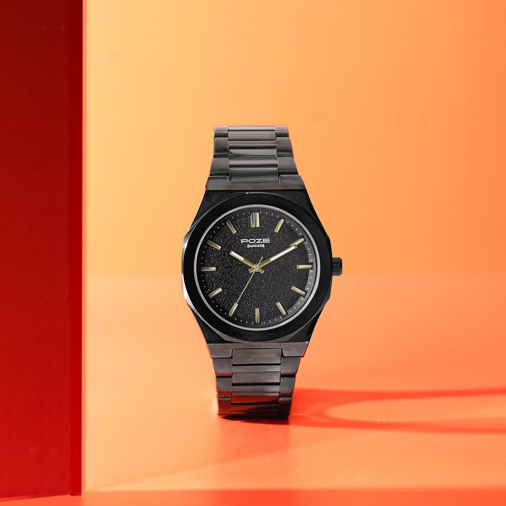 Sonata Poze Quartz Analog Black Dial Black Colour Stainless Steel Strap Watch For Men-image-34