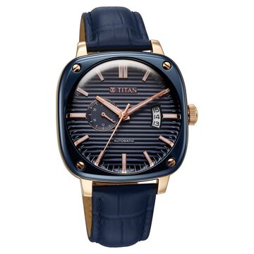 Titan Vintage Concealed Automatic Analog with Blue Dial Blue Leather Strap Watch for Men