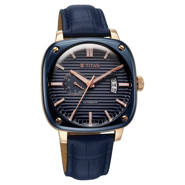 Titan Vintage Concealed Automatic Analog with Blue Dial Blue Leather Strap Watch for Men - image number 1