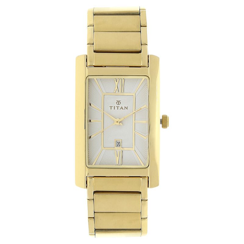 Titan Rectangle Silver Dial Analog with Date Stainless Steel Strap watch for Men