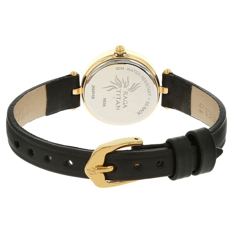 Titan Quartz Analog Champagne Dial Leather Strap Watch for Women - image number 3