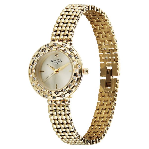 Titan Raga Showstopper Quartz Analog Champagne Dial Metal Strap Watch For Women - image number 2