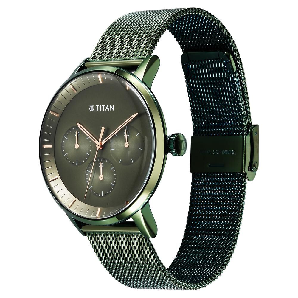 Buy Online Titan Modern Classics Green Dial Quartz Multifunction Stainless Steel Strap Watch for Men ns94006qm03 Titan
