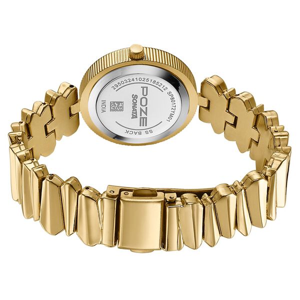 Poze By Sonata Quartz Analog Golden Dial Golden Metal Strap Watch For Women - image number 6