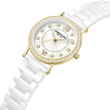 Kenneth Cole Quartz Analog White Dial White Ceramic Strap Watch For Women