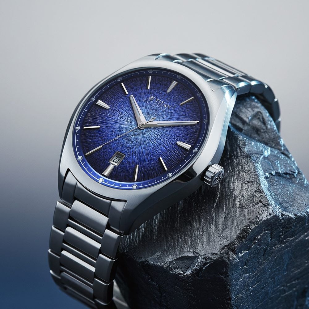 Titan Stellar Starlight Analog with Concealed Automatic and Blue Dial Silver Stainless Steel Strap Watch for Men-image-23