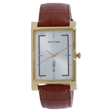 Titan Silver Dial Analog with Day and Date Leather Strap Watch for Men
