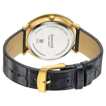 Sonata Sleek Champagne Dial Gold-Tone Leather Strap Watch