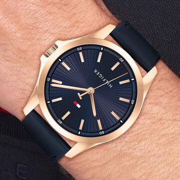 Tommy Hilfiger Quartz Analog Blue Dial Blue Leather Strap Watch For Men