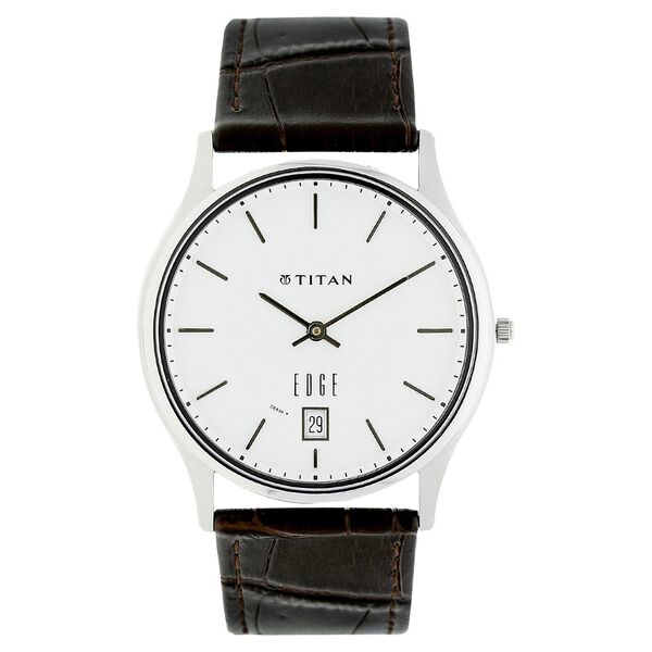 Buy Online Titan Edge Quartz Analog with Date White Dial Brown Leather ...