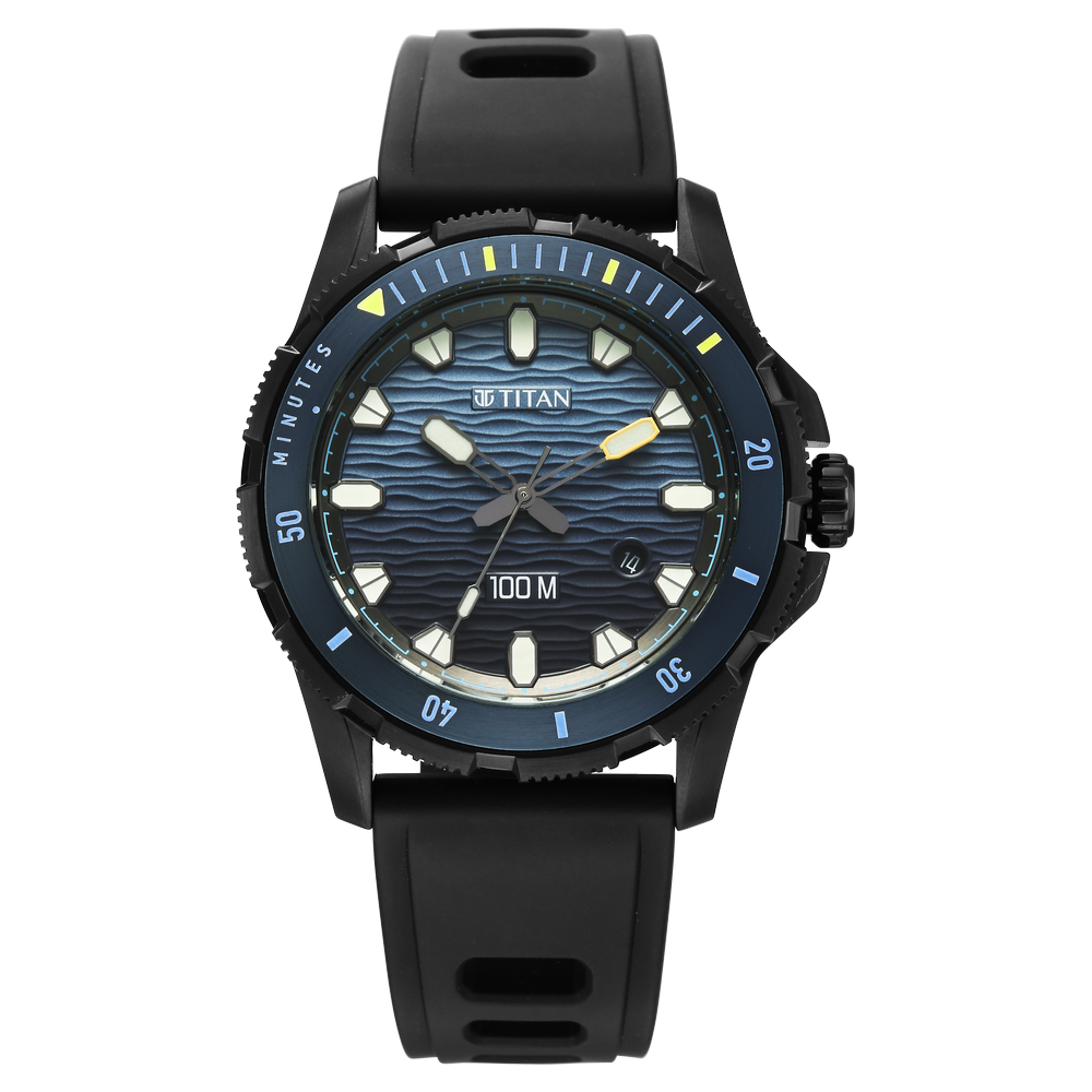 Titan Zero Hour Diver's 100m Analog with Blue Dial Black FKM Strap Watch for Men-picture-17