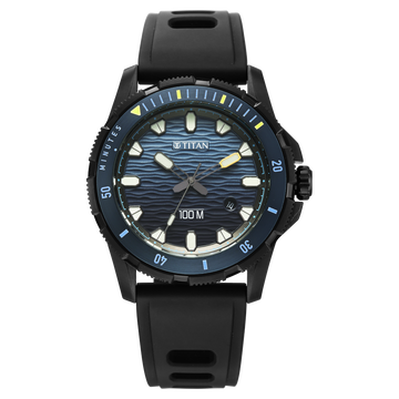 Titan Zero Hour Diver's 100m Analog with Blue Dial Black FKM Strap Watch for Men