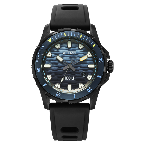 Titan Zero Hour Diver's 100m Analog with Blue Dial Black FKM Strap Watch for Men - image number 0