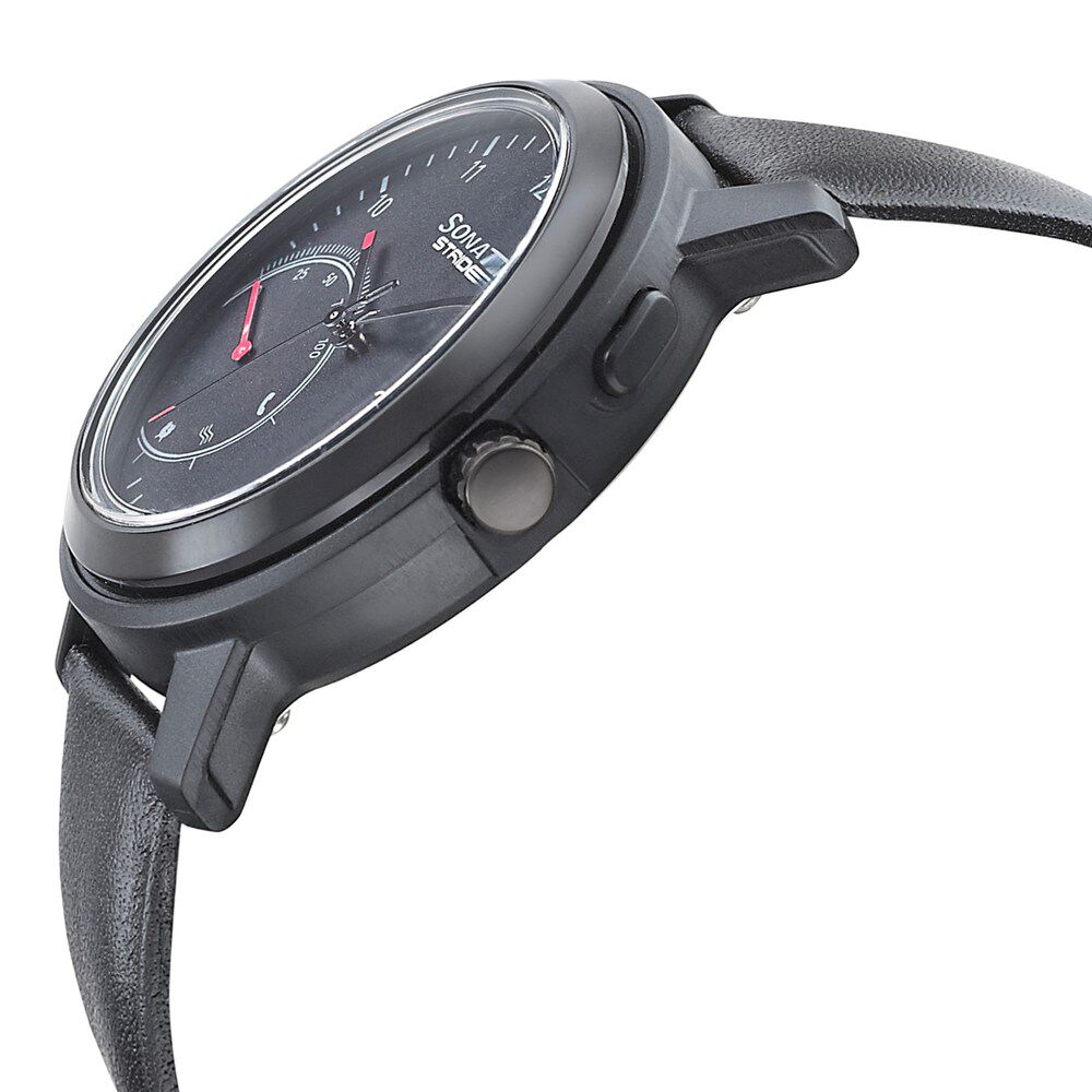 Sonata Stride Smart Black Dial Leather Strap Watch for Men