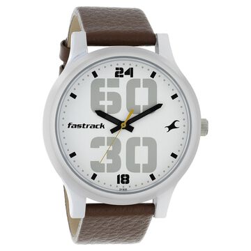 Fastrack Bold Quartz Analog White Dial Leather Strap Watch for Guys