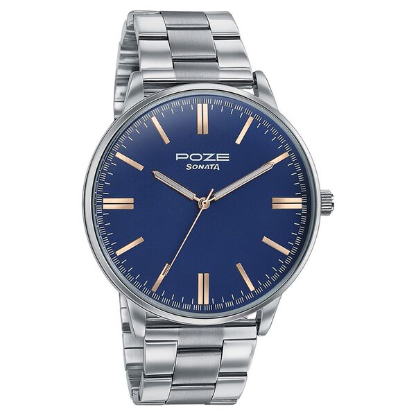 Sonata Poze Quartz Analog Blue Round Dial Silver Metal Strap Watch For Men - image number 2