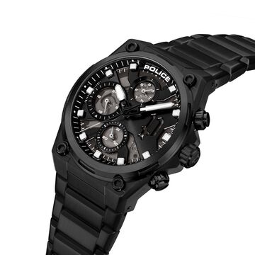 Police Multifunction Black Dial Black Stainless Steel Strap Watch For Men