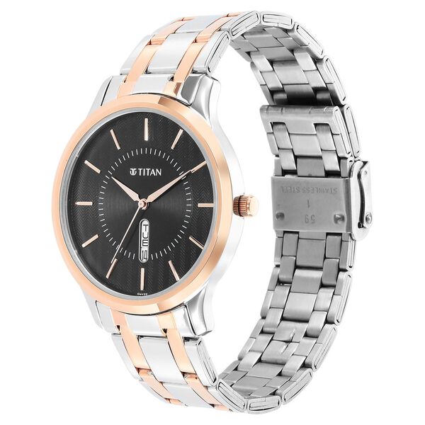 Titan Karishma Quartz Analog Black Dial Two Toned Stainless Steel Strap Watch For Men - image number 2