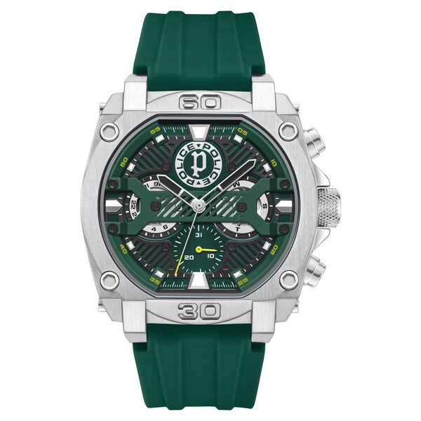 Police Multifunction Green Dial Green Color Silicone Strap Watch For Men - image number 0