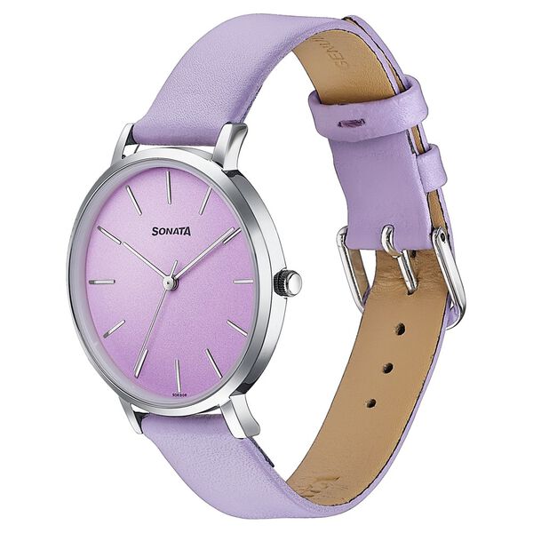 Sonata Pastel Play Quartz Analog Lavender Dial Leather Strap Watch For Women - image number 2
