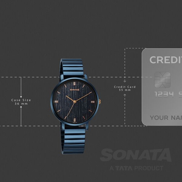Sonata Soulmate Quartz Analog Blue Dial Blue Stainless Steel Strap Watch For Couple - image number 3