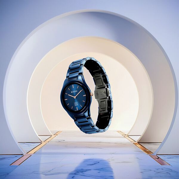 Titan Edge Ceramic Quartz in Atlantic Blue Dial Watch for Women - image number 6