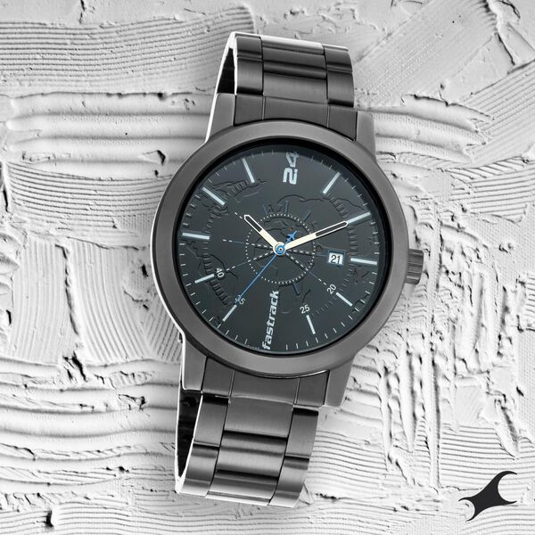 Fastrack Tripster Quartz Analog with Date Black Dial Stainless Steel Strap Watch for Guys - image number 0