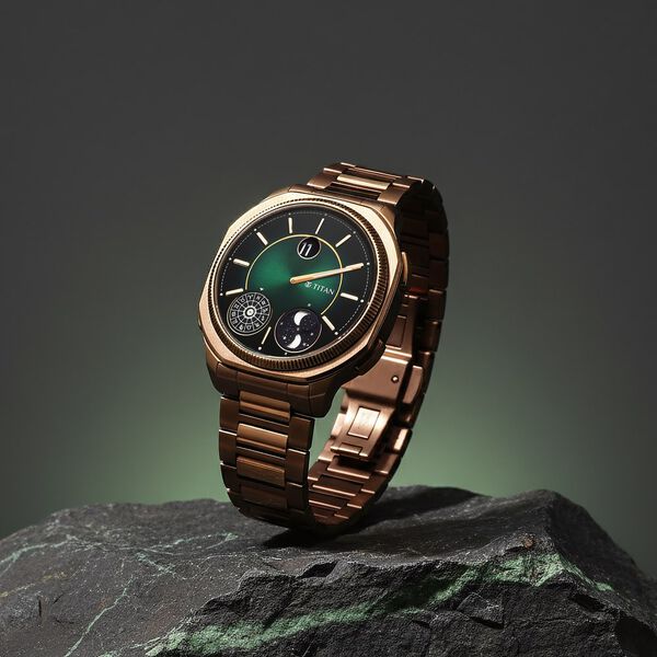 Titan Stellar Jumping Hour Micromotors Zodiac Analog with Dual Moonphase and Green Dial IP Bronze Stainless Steel Watch for Men - image number 0