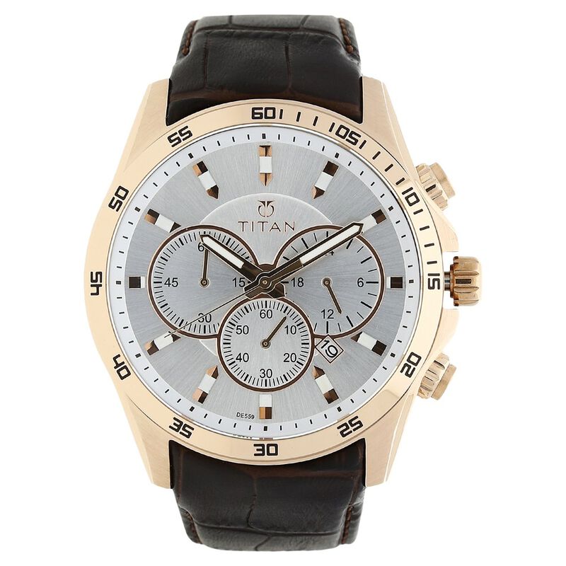 Titan Classic White Chrono Leather Strap watch for Men