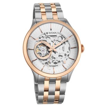 Titan Metal Mechanicals Silver Dial Dual Tone Stainless Steel Strap Watch for Men