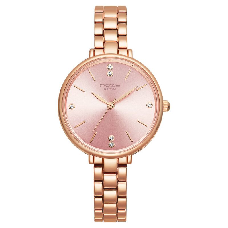 Poze by Sonata Quartz Analog Pink Dial Metal Strap Watch for Women - image number 0