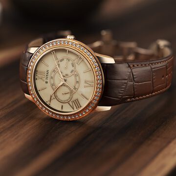 Titan Royale Quartz Multifunction Marble Dial Leather Strap Watch for Men