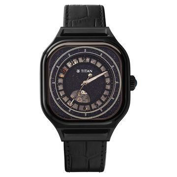Titan Stellar Automatic Aventurine Dial Leather Strap Watch for Men