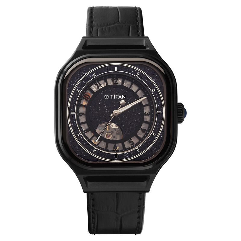 Titan Stellar Automatic Aventurine Dial Leather Strap Watch for Men