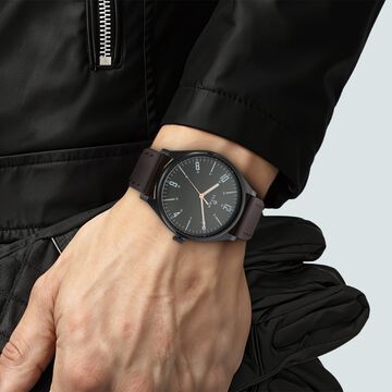 Titan Men's Minimalist Zen Watch Black: Sleek Leather Strap with Contrast Hands