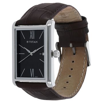 Titan Men's Urban Chic: Modernist Black Dial & Leather Strap Watch