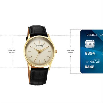 Sonata Eternia Quartz Analog Golden Dial Leather Strap Watch For Men