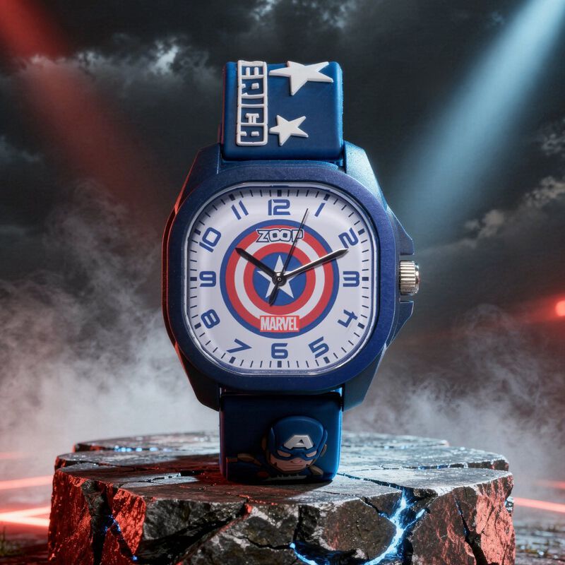 Zoop Marvel Analog Watch with White Captain America Dial & Blue Strap for Boys Kids, from House of Titan