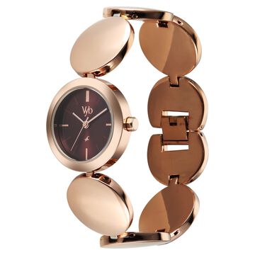 Vyb Showstopper By Fastrack Quartz Analog Maroon Dial Rose Gold Metal Strap Watch For Girls