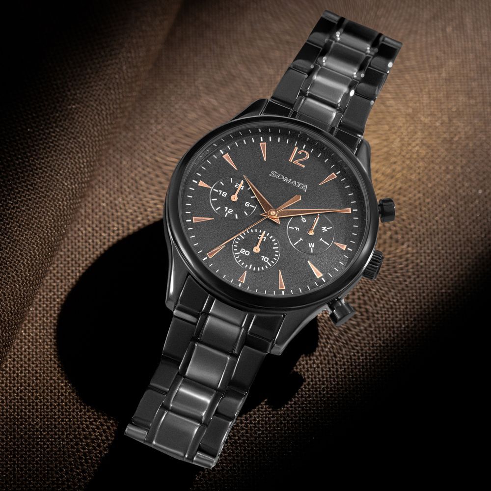 Sonata black metal watch top