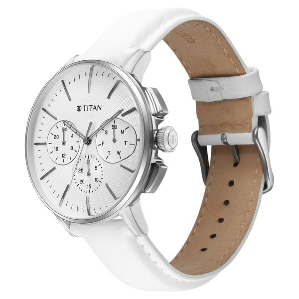 Titan Light leathers Multifunction Silver Dial Leather Strap Watch For Men - image number 3