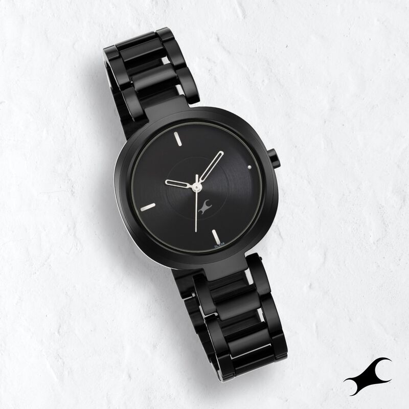 Fastrack Stunners Quartz Analog Black Dial Metal Strap Watch for Girls