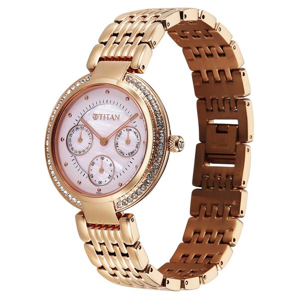 Titan Eternal Quartz Analog Pink Dial Rose Gold Metal Strap Watch For Women - image number 2