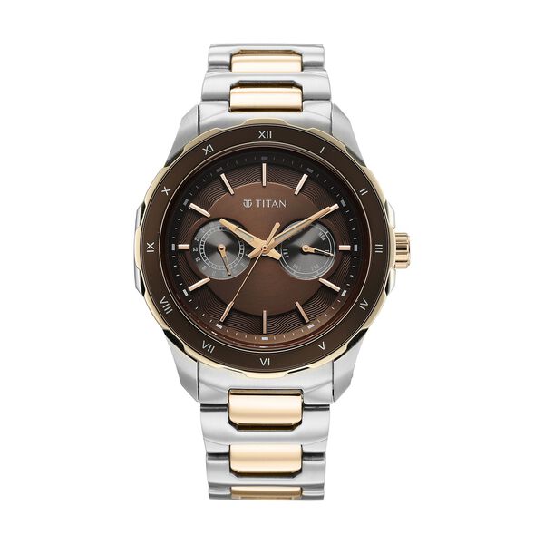 Titan Regalia Opulent Two-Eye Multifunction Brown Panda Dial Rose Gold And Steel Bimetal Strap Watch For Men - image number 1