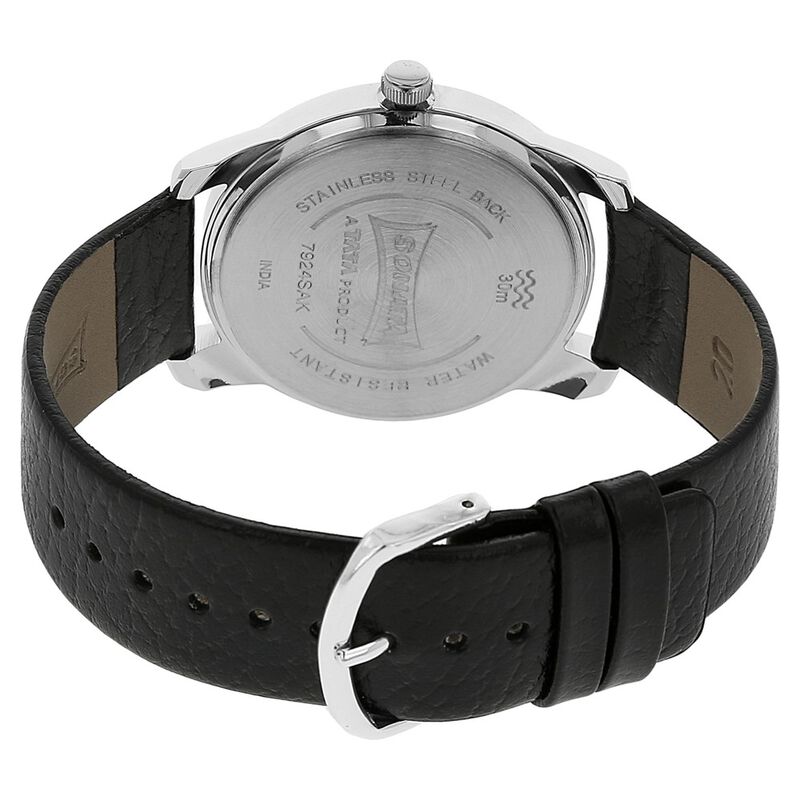 Sonata Quartz Analog Blue Dial Leather Strap Watch for Men - image number 3
